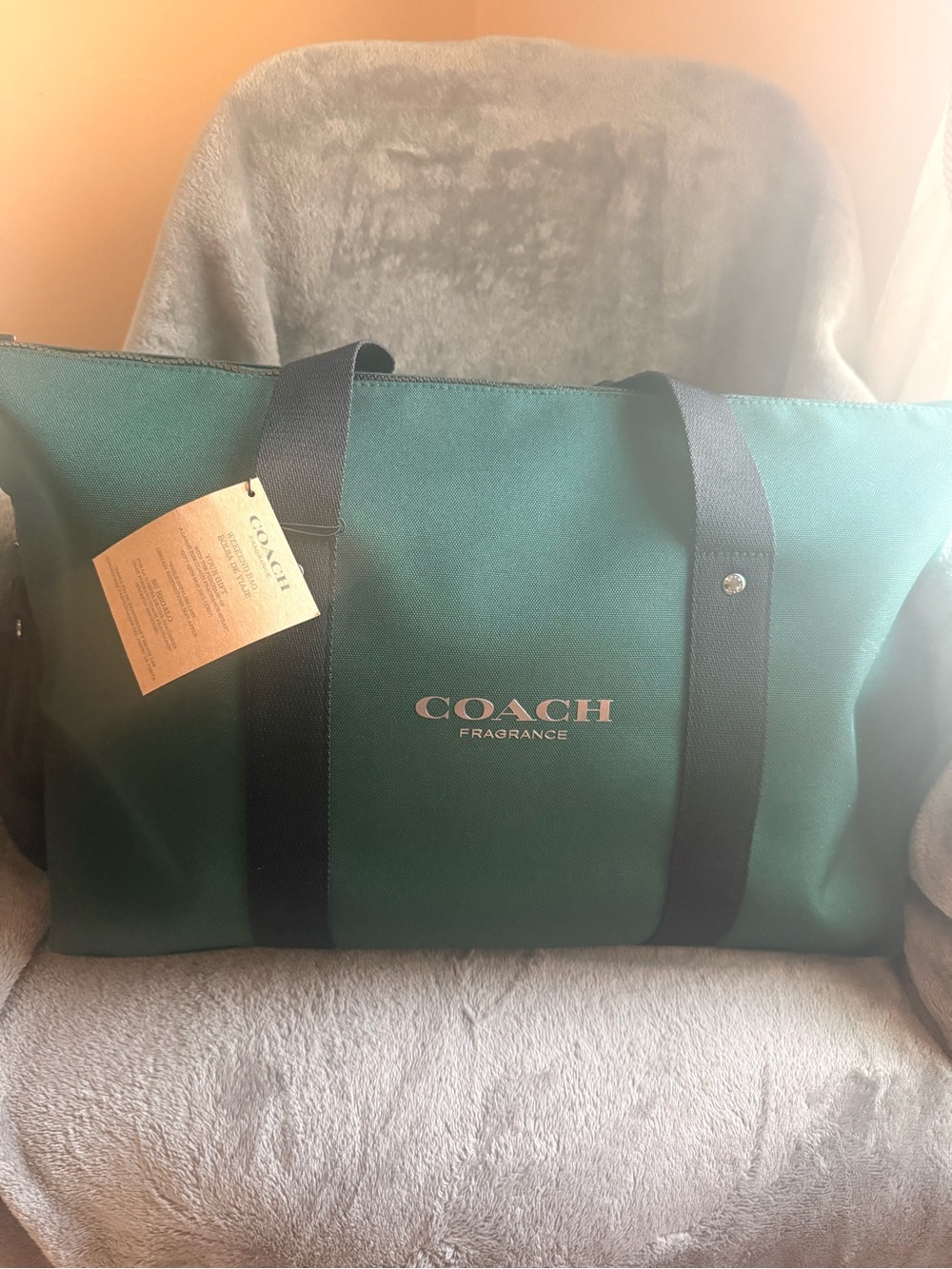 Coach Fragrance Green Tote with Black Straps and Logo
